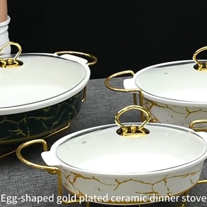 XINHONG 3L Chafing Dish Buffet Set Ceramics Chafer with Imitation Marble Finish Chafer and Buffet Warmer Set for Buffet Weddings Parties Banquets Catering Events Christmas