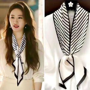 Womens silk scarf printed double-layer accessory long scarf with various tying ways
