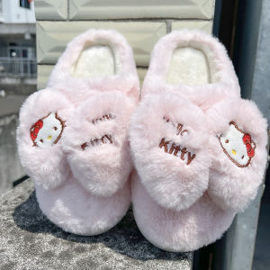 Cute Hello Kitty Winter Cotton Slippers Autumn and Winter Home Non-Slip Half-Covered Heel Thick Sole over Cute Outdoor Indoor Slippers