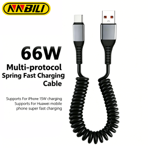 NNBILI Car Spring USB A to Type C Cable For iPhone 17 16 Xiaomi Samsung 66W PD Fast Charging For Macbook iPad USB Type C Cable