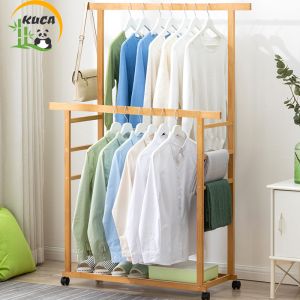 KUCA Kệ treo quần áo đôi Giá treo quần áo treo khăn gỗ thông nhập khẩu chắc chắc di chuyển tiện lợi