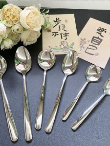 Thìa Bằng Thép Không Gỉ Dày Dài Dùng Cho Người Lớn Và Trẻ Em Ăn Súp Thìa Tròn Và Vuông Nhà Hàng Khắc Chữ