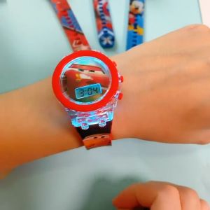 Đồng hồ điện tử nhân vật hoạt hình Disney Avengers Spiderman/Kitty/Car/Cinderella Đồng hồ trẻ em đèn LED nhiều màu