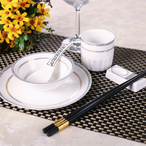 China Style Ceramic Dining Set Four Piece Hotel Restaurant Display Dinnerware Three Piece Set Bowls Spoons Bone China Plate