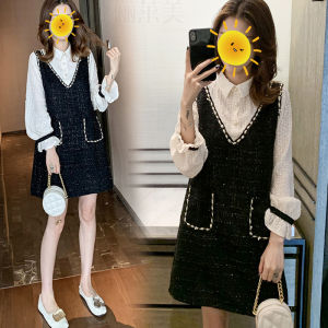 Fashionable Mid-Length Dress Womens Autumn Winter New Style Fake Two-Piece Large Size Short Person Atmosphere Elegant