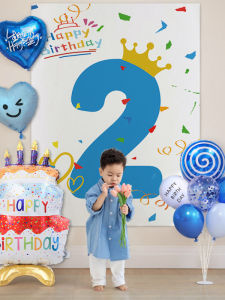 Simple Birthday Scene Decoration for 2 Year Old Boy Balloons Photo Background Cloth Children Wall Decor Baby Boy Celebration