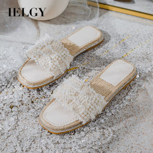 IELGY sandals womens summer new woven straw flip-flops flat bottom beach plus