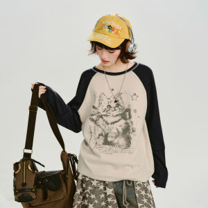 Vintage Printed Slimming Loose-Fitting Long Sleeve T-Shirt