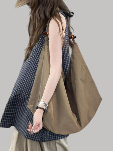 Retro Nylon Tote Bag Womens 2025 New Large Capacity Commuter Lazy Casual Versatile Crossbody Bag Canvas Pure Color