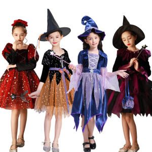 Mới Halloween Trẻ Em Trang Phục Bé Gái Cosplay Phù Thủy Đầm Lên Quần Áo Ma Quỷ Ma Cà Rồng Trang Điểm Bé Gái Trẻ Em Hiệu Suất Quần Áo