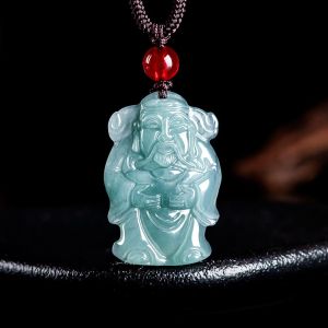 TIMESWIND Natural Jade Blue God of Wealth Pendant for Women Jewelry with Certificate