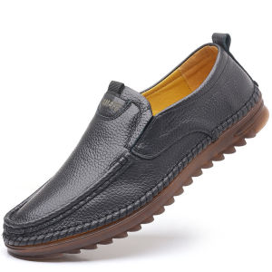Handmade Mens Business Shoes Comfortable Soft Bottom Driving Shoes Fashionable Casual Leather Shoes round Toe Flat Heel