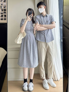 Couple Matching High Waist Plaid Shirt Dress Short Sleeve 2025 Style Korean Fashion Spring Summer Autumn High End Feeling