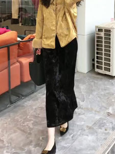 New Chinese Style Velvet Half Skirt Fashion Slimming Split Straight Long Womens Spring New Arrival High Waist Commute Style