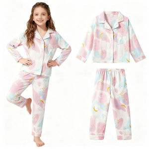 2pcs Button Kids Cute Pink Pajamas Long Sleeve Top & Pants Set Panda Print Loungewear Comfy Casual Set Girls Clothes