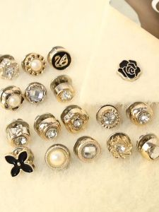 10pcs/set Prevent Accidental Exposure Fixed Brooch Pearl Rhinestones Cufflinks Button Detachable Collar Neckline Pins Badge Clothes Decor