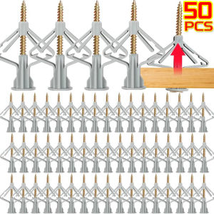 50Pcs Plasterboard Fixings Anti Rotate Drywall Anchor Kit Stable Expansion Tube Anchors Butterfly Type Wall Fixing Anchor