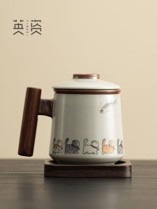 Ceramic Tea Cup with Inner Filter for Brewing Tea And Separating Tea Water Handmade Yurdez Style Cute Tea Set from Dehua County