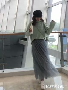 Korean Fashion Tulle Long Skirt for Ladies Summer Elastic High Waist 3 Layer Flowy Skirt