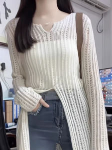 Áo Len Dệt Kim Cổ Chữ V Màu Trắng Thanh Lịch Mềm Mại Hở Lưng Dài Mùa Xuân 2025 Áo Len Nữ Mới Chất Liệu Khác 100%