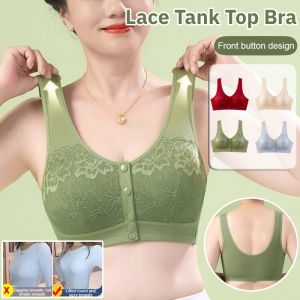 Lace Tank Top Bra For Middle-Aged And Elderly Front Button Underwear Mothers Nursing Vest No Steel Ring Lingerie