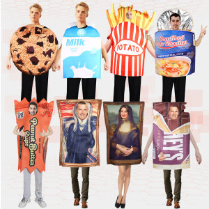 MonaLisa Cosplay Performance Costume Wall Painting Suit Performance Jumpsuit Halloween Stage Cartoon Funny Drawing Ensemble