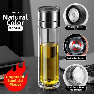 CrossOver | One-Touch Lid Glass Cup Shatterproof Explosion-Proof Double-Layer High-Temperature Resistant Tea Water Separation Water Cup