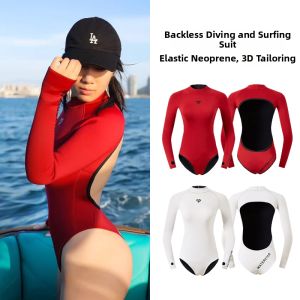 Backless Diving Suit Women 2mm Long Sleeve Sun-Protective Warm Wetsuit