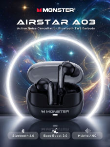 Monster | Monster A03 Hybrid ANC Earbuds Bluetooth 6.0 Powerful Deep Bass Sport Headphones Active Noise Cancellation TWS Wireless Earphone