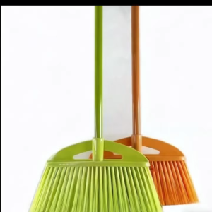 Metal Handle Large Plastic Broom Single Hard-Bristle Heavy-Duty Sweeper for Home & Outdoor Floor Cleaning