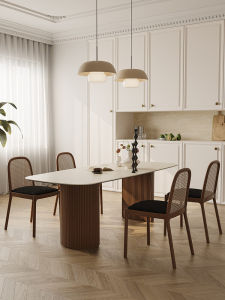 Nordic Style Dining Table Cala Cave Stone Composite Glass Rock Board Walnut Brown Color Restaurant Home Use Designer Table