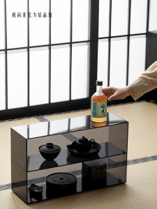 Transparent Acrylic Tea Set Display Stand Home Chinese Style Art Tea Pot Storage Rack Rectangular Shelves for Household Decoration
