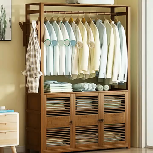 Bamboo Coat Rack S/M/L Sizes Hat & Coat Rack With Bottom Storage Cabinet Large Capacity Coat Rack Easy Assemble Rak Pakaian Rustic Modern Design衣帽架