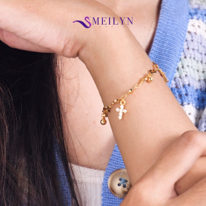 MEILYN Gelang Rantai Kasual Salib The Holy Orb Bandul Bola Gold Plated Lapis Emas 0231210732