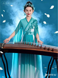 Gradual Color Gradient Cheongsam Stage Performance Clothes for Girls Student Ancient Guzheng Music Exam Slimming Long Skirt