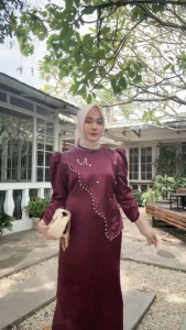 Dress Aleena Satin Silk Premium Gamis Viral Mewah Trend Lebaran Pesta Kondangan Elegan Terbaru Murah