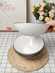 Bát Tô Loe Sứ Trắng Viền Đen Bát Ăn Phở Bát Tô Mỳ Tô Nón Đơn Giản Sang Trọng