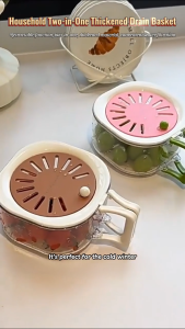 2-In-1 Thickened Kitchen Drain Basket Fruit Vegetable Food Strainer Refrigerator Fresh-Keeping Sealed Storage Box With Lid
