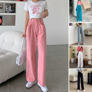 【Hermarou】High Waist Jeans Women Korean Straight Jeans Women Casual Denim Trouser for Women Pink Jeans