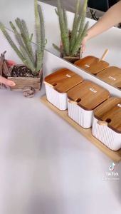 Tempat Bumbu - Wadah Bumbu Keramik Set of 3 / Condiment Jar with Tray