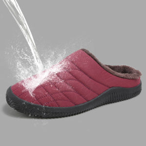 Elderly Cotton Slippers Womens Winter Indoor Special Half Slippers Fleece Warm Anti-slip No Back Waterproof Cotton Shoes