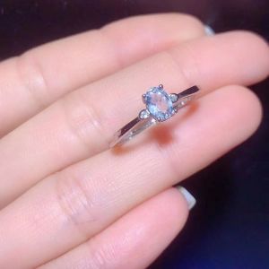YULEM New Arrival 4x6mm Natural Tanzanite or Aquamarine Oval Stone Silver 925 for Women Dailly Wear แหวน aquamarine