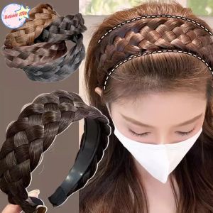 Women Braided Headbands Wig Fishbone Wide Headband Handmade Head Hoop Hair Accessories Gift
