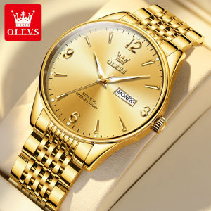 OLEVS Watch For Men Waterproof Original 2024 New Digital Dial Luxury Stainless Steel Calendar Quartz Golden Mens Watch