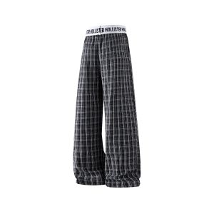 OUMULONG | Vintage Red Plaid American Style Straight Trousers Summer