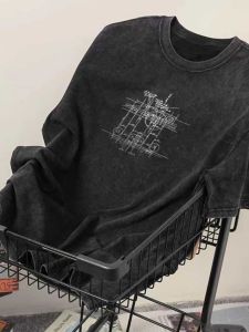 Áo Thun Cotton Cổ Tròn Phong Cách Mỹ Cổ Điển Mùa Hè Cho Nam Và Nữ Phong Cách Hồng Kông Nhỏ Gọn Thời Trang Áo Thun Cotton Nguyên Chất