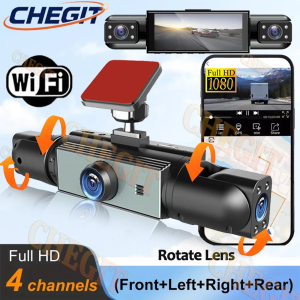 WIFI 360° Car Dash Cam 4 Channels Video Recorder 1080P Car DVR 4 Way Front inside Rotatable and Rear View Camera Night Vision