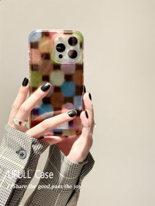 Ufull Autumn Winter Brown Color Block Plaid Phone Case for  17Promax 16Pro New 15 Womens Simple Ins Small Audience Design 14 Full Cover Anti-Fall Shell