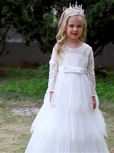 Lace Long Sleeve White Bridesmaid Dress For Girls Kids Princess Evening Dresses Children Girl Wedding Party Costume Clothes