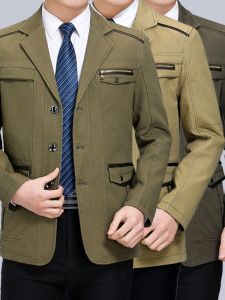 Cotton Spring and Autumn Middle-Aged Mens Suit Collar Medium Thick Daddy Outfit Coat Middle-Aged and Elderly Jacket for Men Casual Top